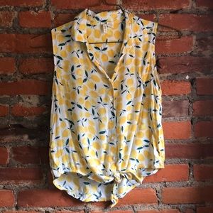 Button Down Lemon Print Tank